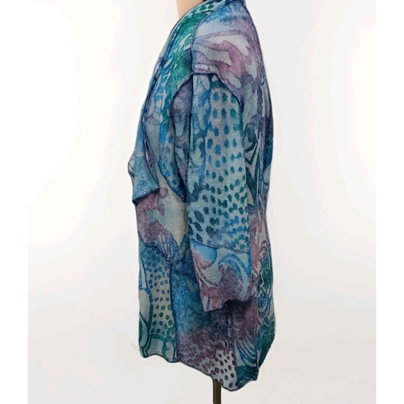 Creation Womens Open Front Blue  Waterfall Kimono Cardigan Beach Coastal Size PM - Picture 2 of 9